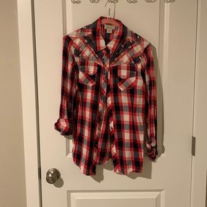 Ariat red white and blue snap shirt